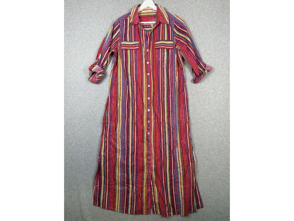 Soft Surroundings Colorful Stripe Button-Down Shirt Dress Cotton Size Petite S